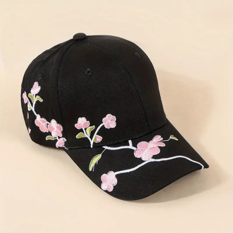 Black store cap on blossoms