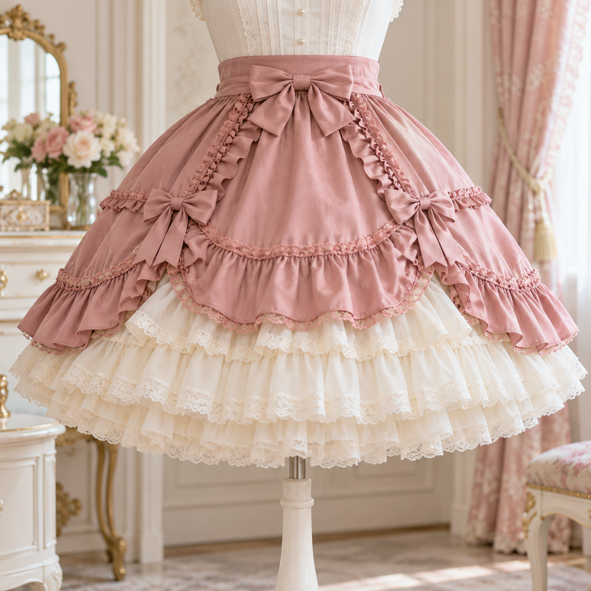 Cloudline ivory petticoat layered beneath a rose Lolita skirt