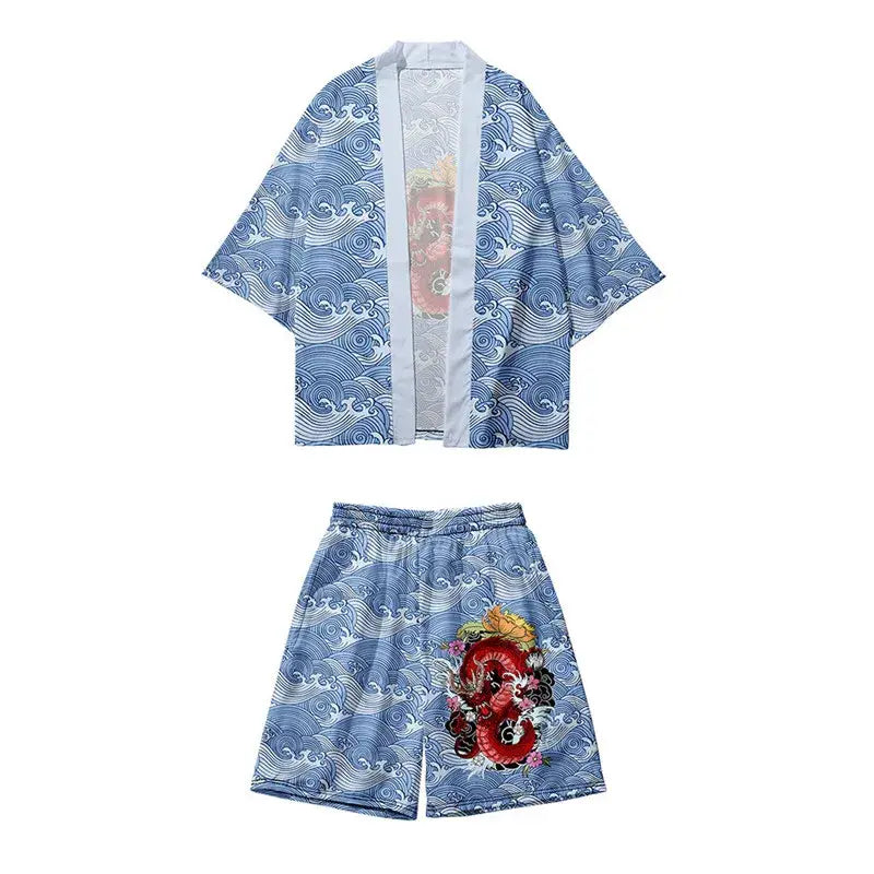 Dragon Waves Haori Shorts Set