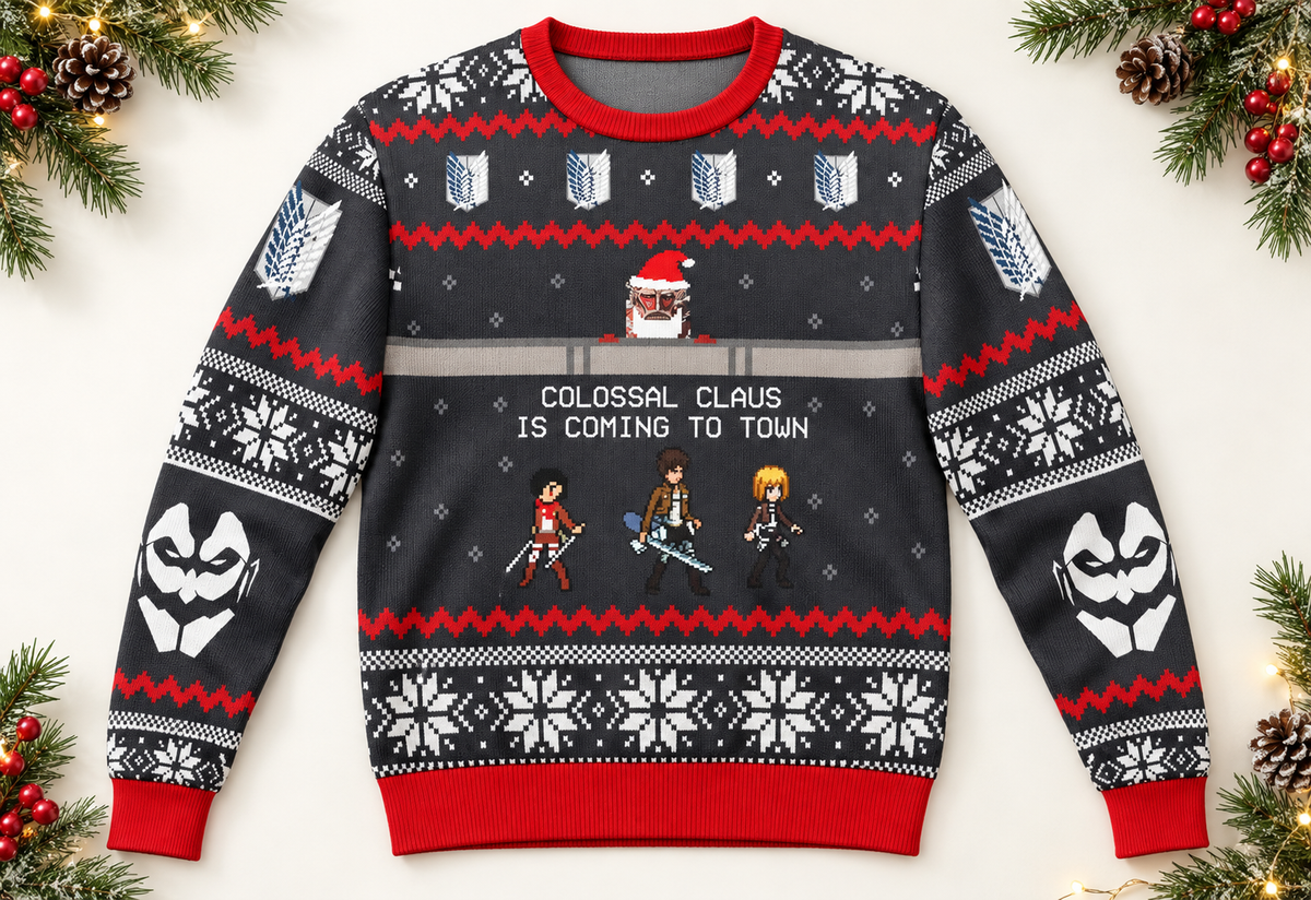 Titan holiday sweater flat lay product photo