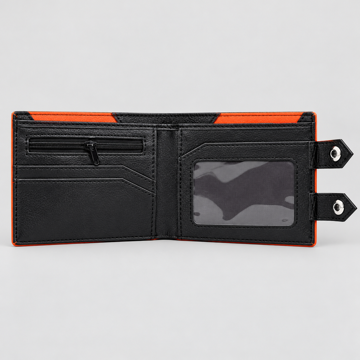 Open Super Saiyan Wallet showing black card slots and clear ID window