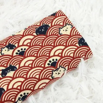 Navy and Red Neko Cats Clouds Furoshiki