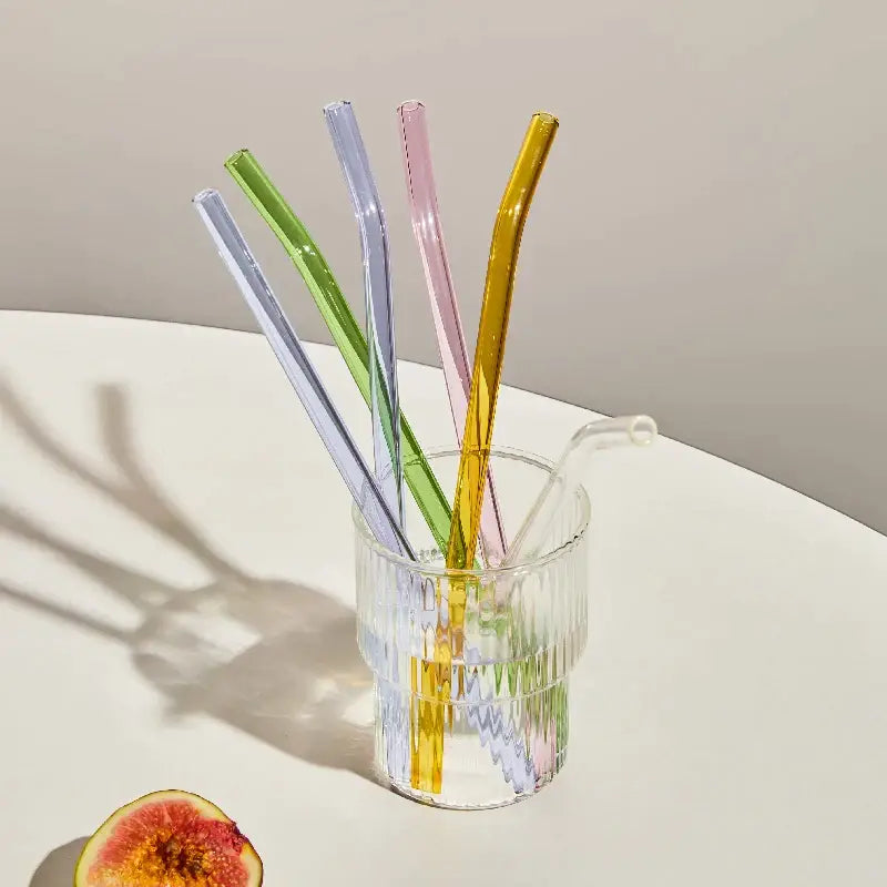 Reusable Colored Glass Straws Set