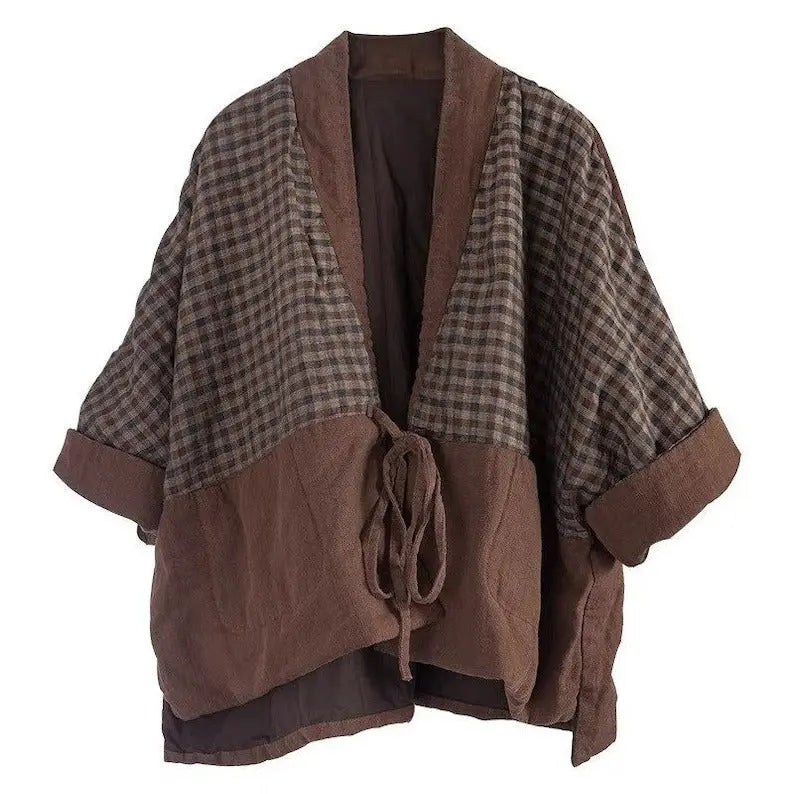 Brown Checkered Women s Hanten JAPAN BOX