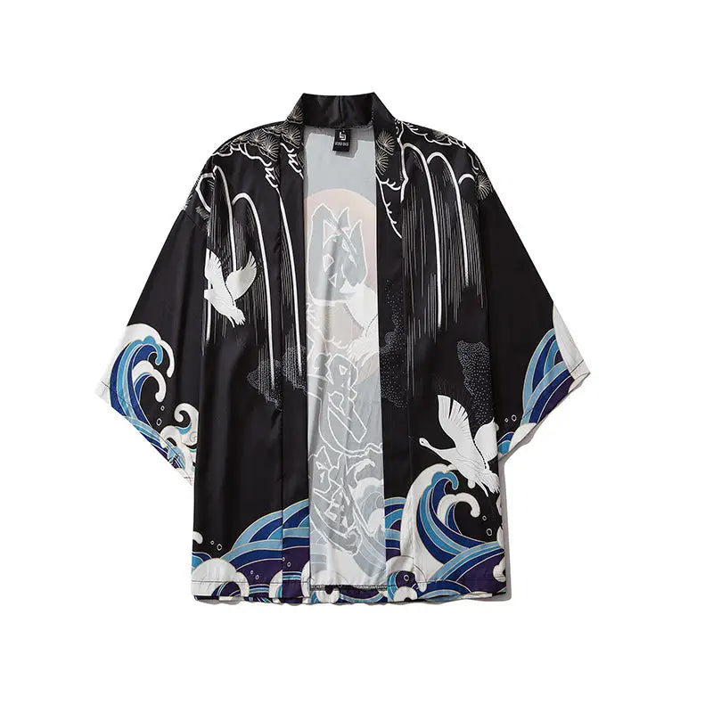 Flying Crane Birds Waves Haori