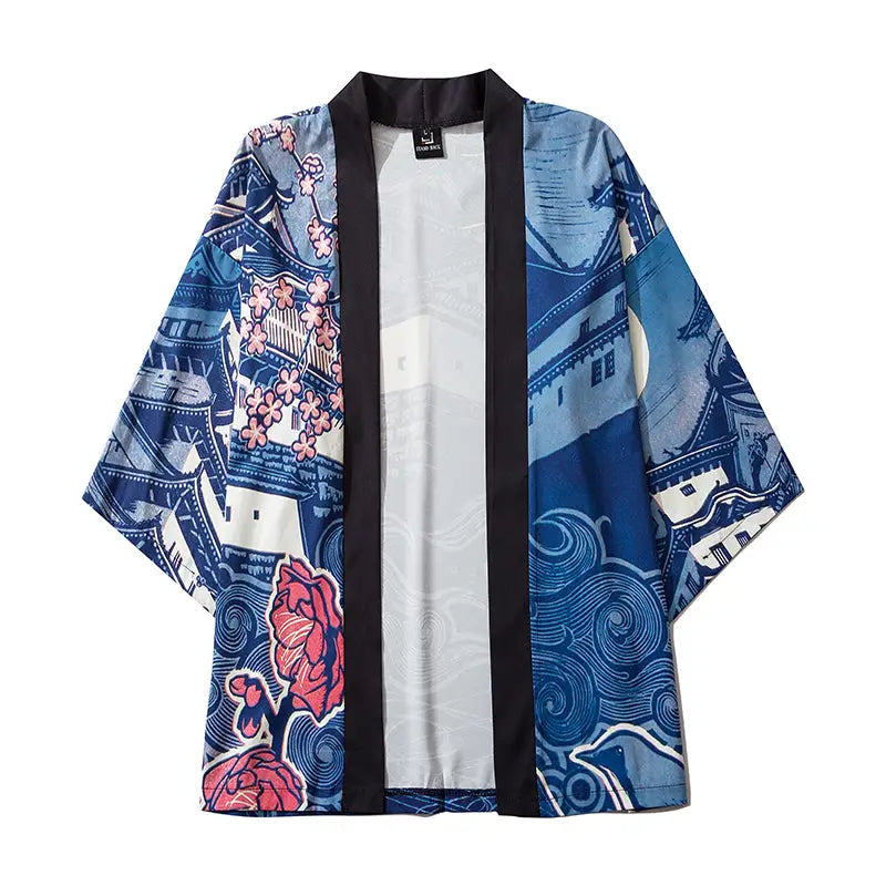 Blue Traditional Japanese Architecture Haori