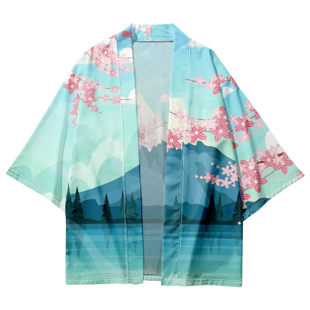Mount Fuji Sakura Turquoise Haori