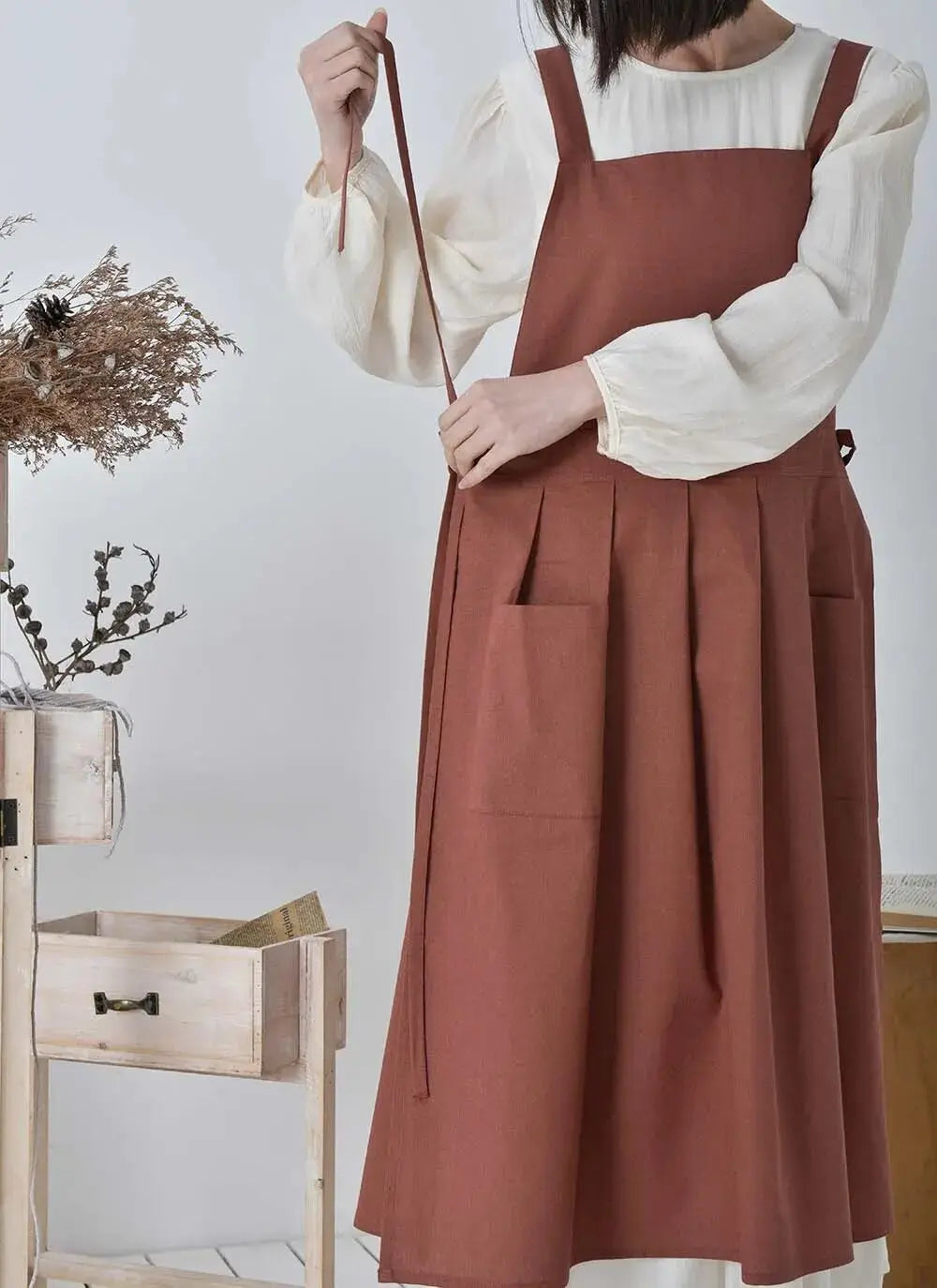 Red Slit Japanese Apron