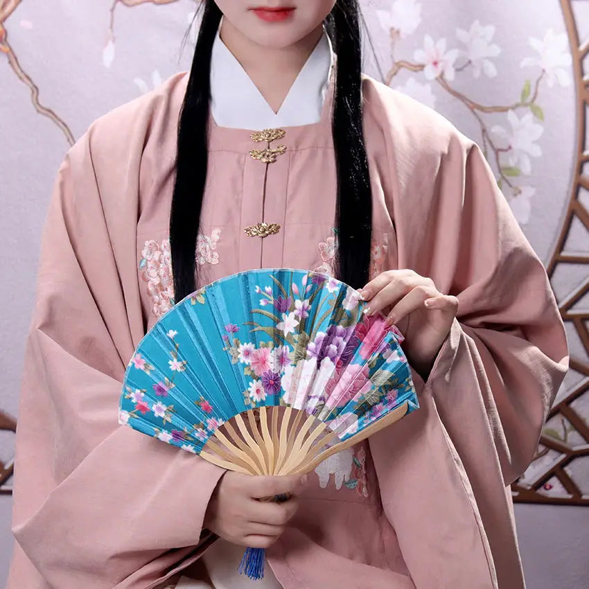 Azure Florals Round Hand Fan