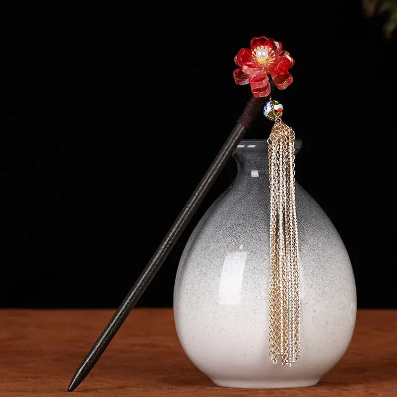 Crimson Flower Hair Pin