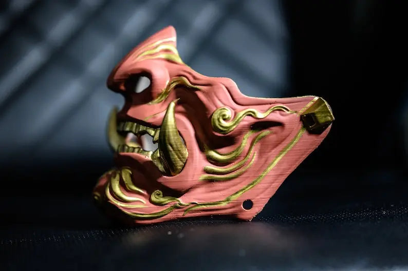 Golden Coral Oni Samurai Half Mask