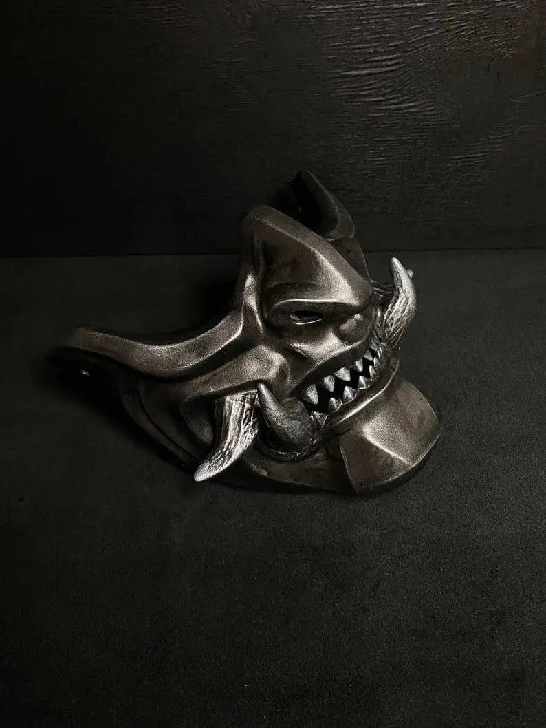 Steel Black Oni Demon Samurai Mask