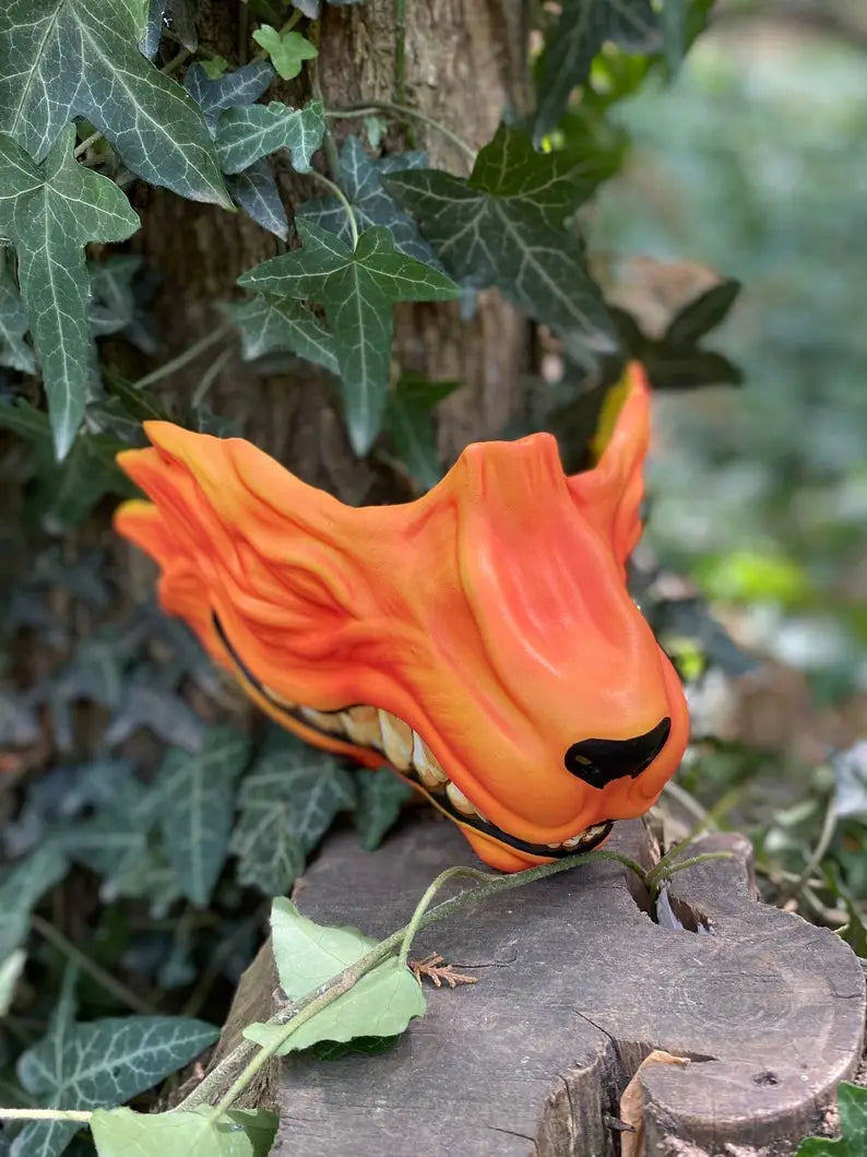 Orange Kitsune Fox Fangs Half Mask