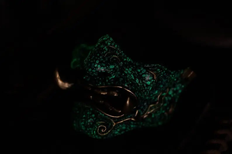 Turquoise Dot Gold Oni Samurai Mask
