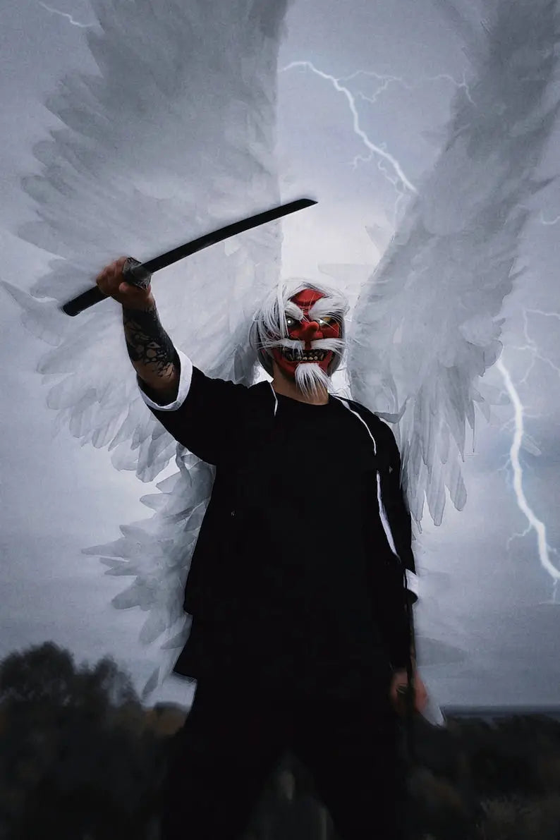 White Hair Red Tengu Mask