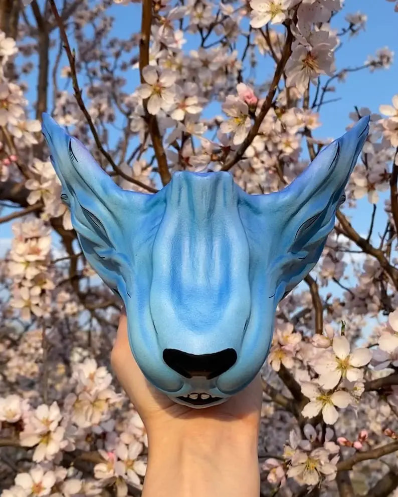 Blue Kitsune Fox Fangs Half Mask
