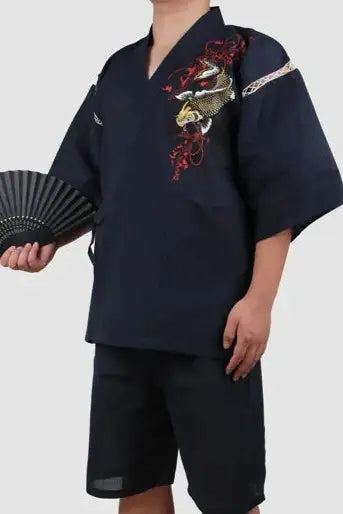 Koi Fish Waves Night Blue Jinbei