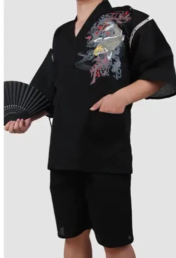 Koi Fish Waves Black Jinbei