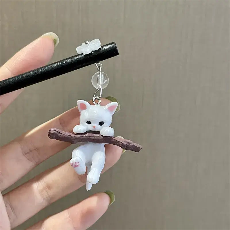 Cat Holding Branch Kanzashi