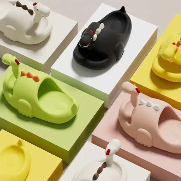 White 3D Dinosaur Kawaii Slippers