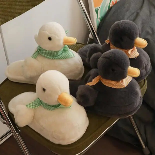 White Duck With Scarf Kawaii Slippers