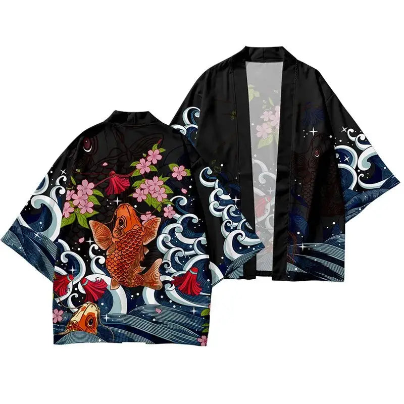 Koi Fish Blossom Haori Shorts Set