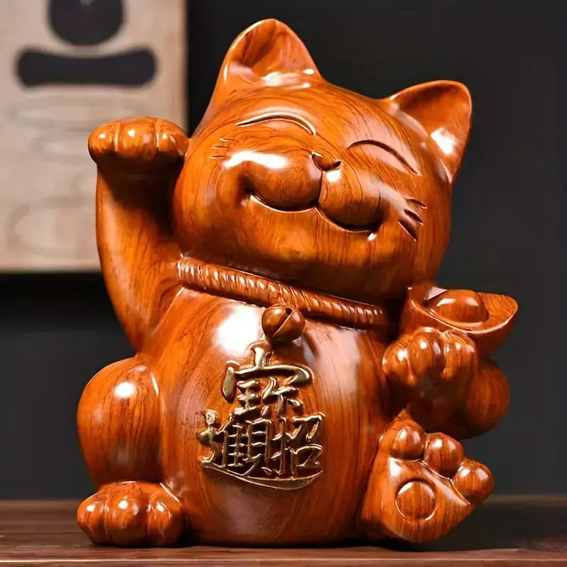 Wooden Maneki Neko Lucky Cat