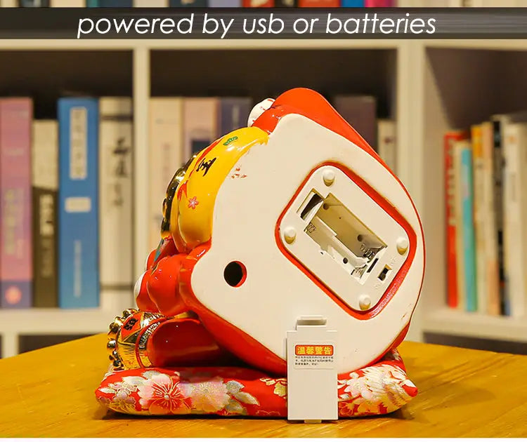 Gold Bucket Waving Lucky Cat