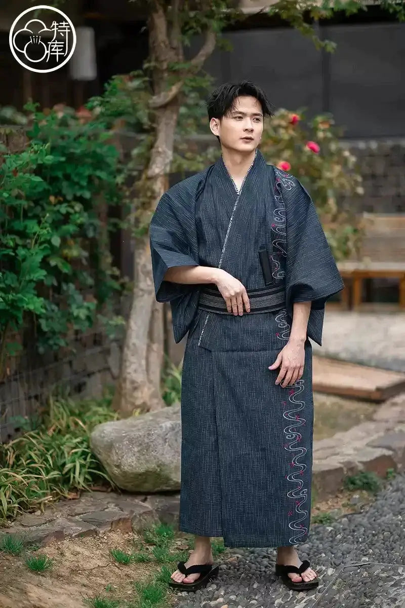 Sakura River Navy Men Kimono