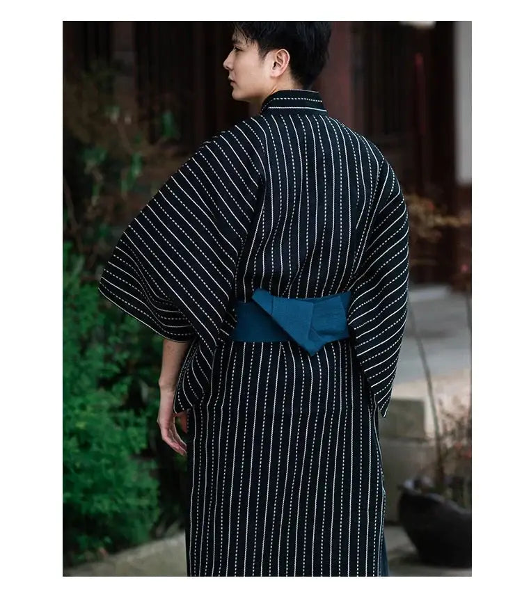White Striped Black Men Kimono