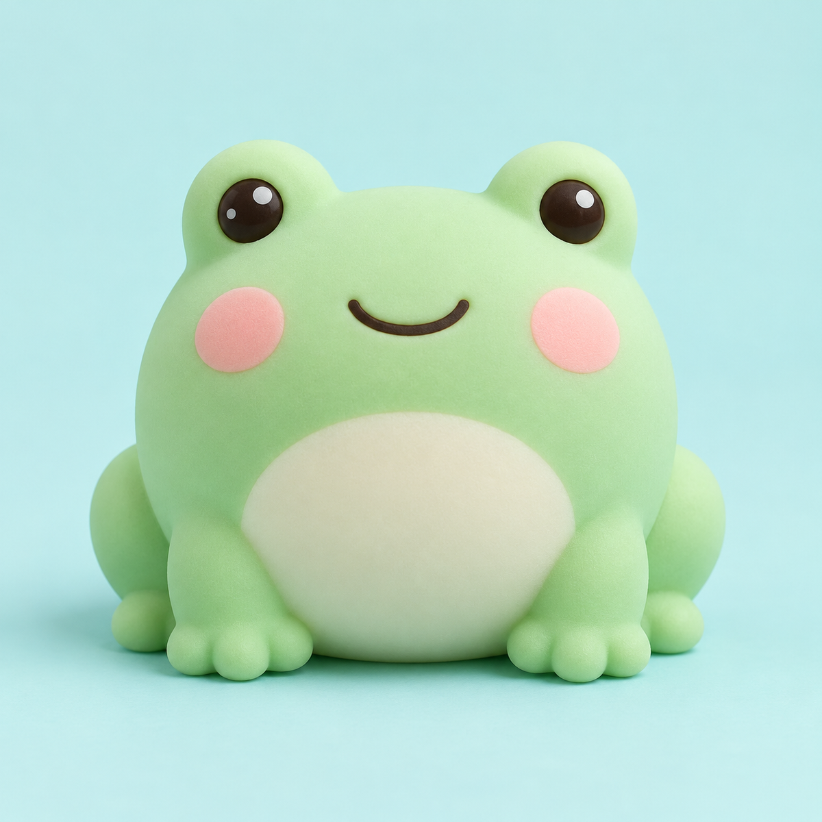 Mint green kawaii frog squishy toy on aqua background