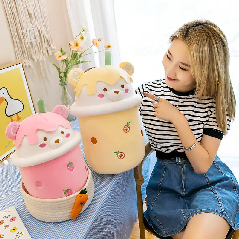 Cute Avocado Bear Bubble Tea Plushie