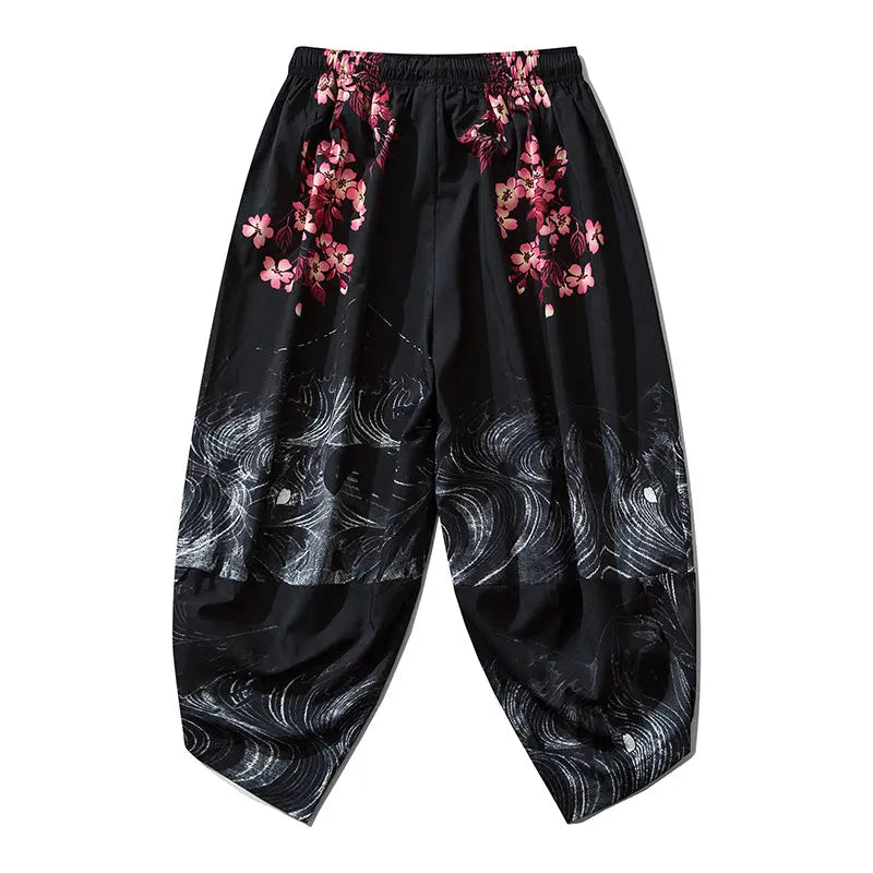 Sakura Blossom Black Harem Pants