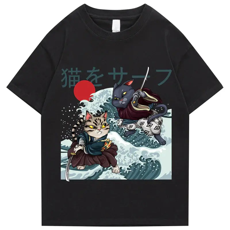 Kanagawa Wave Cat Clash T-Shirt