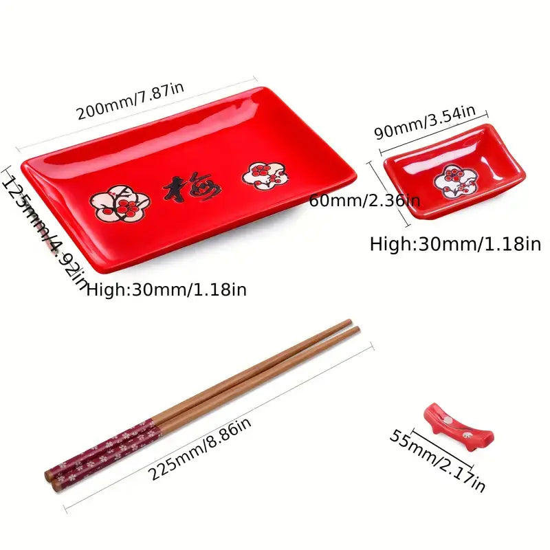 Sakura Kanji Sushi Plate Set