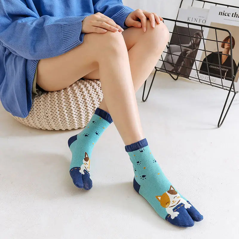 Cute Cat Blue Tabi Socks