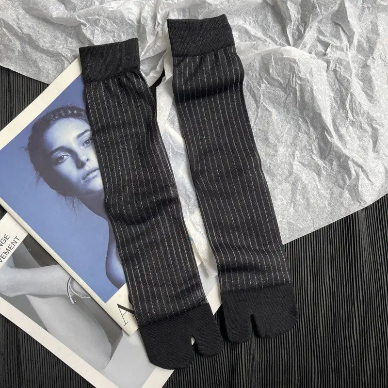 Black Silk Knee High Tabi Socks