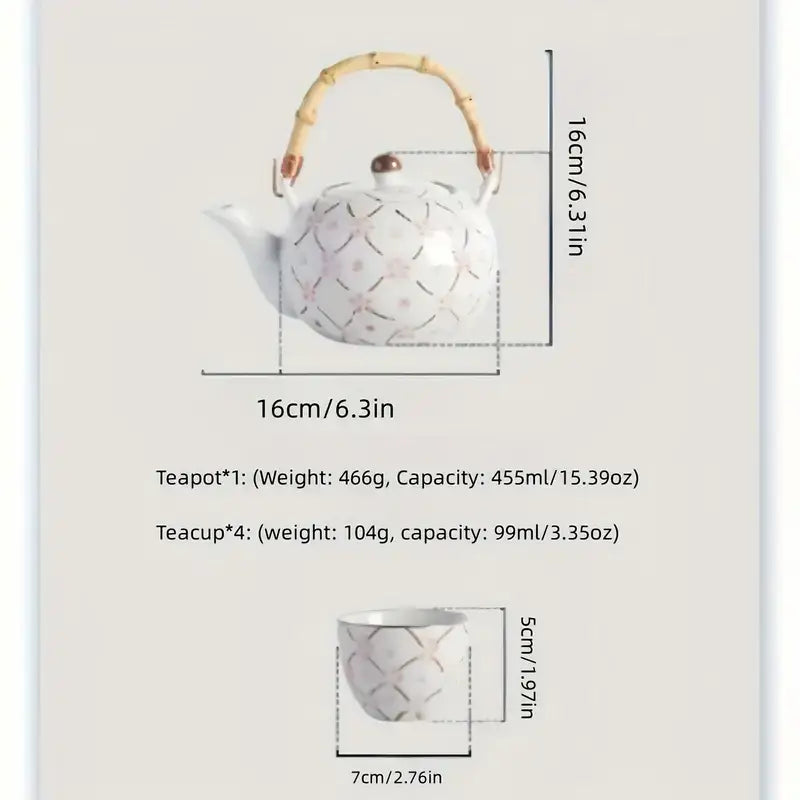 Bamboo Handle Sakura Teapot Set