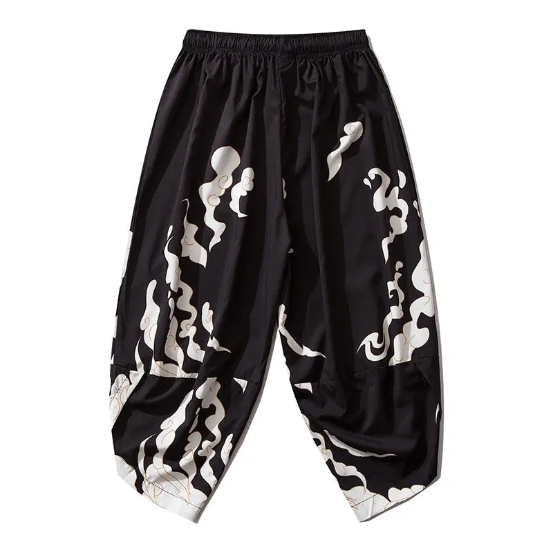 White Clouds Black Harem Pants