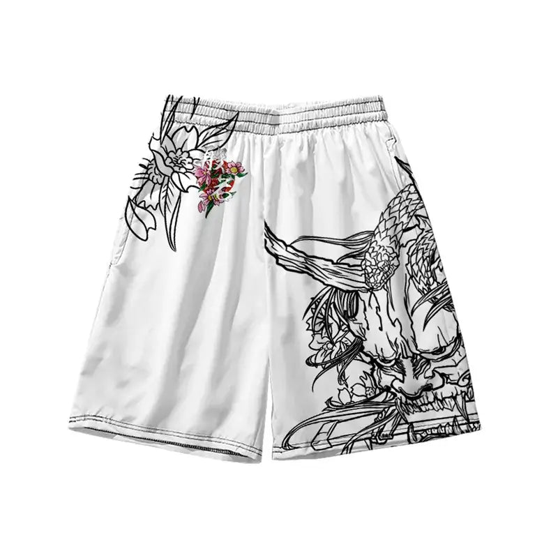 White Hannya Demon Haori Shorts Set