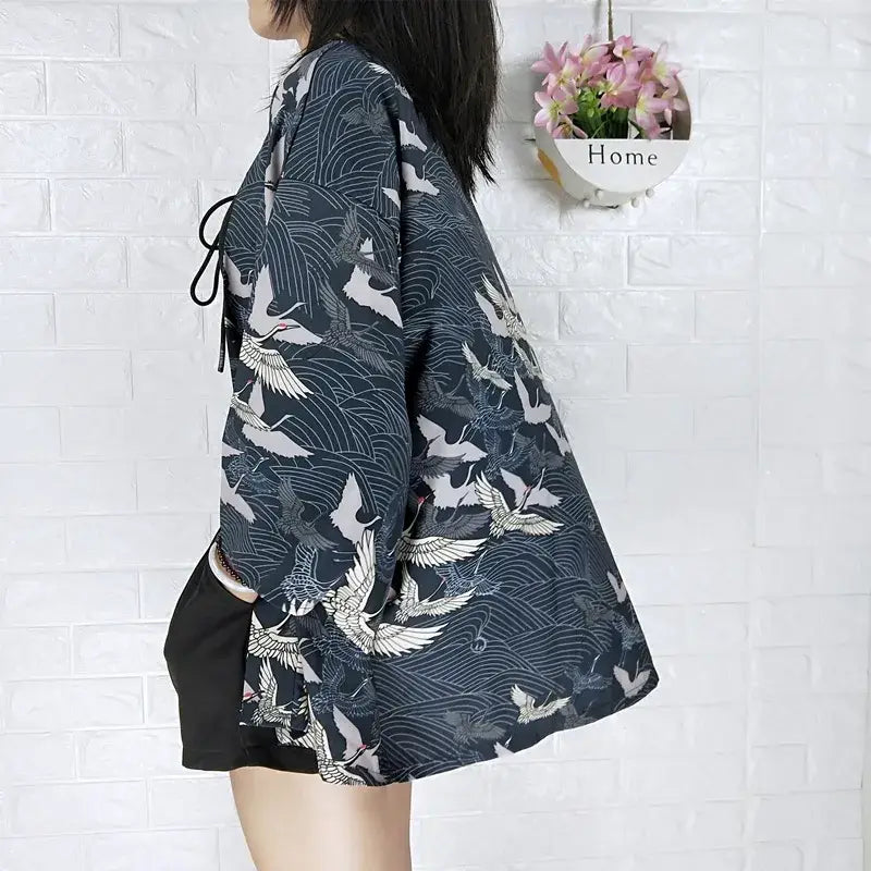 Birds Navy Womenās Kimono Jacket