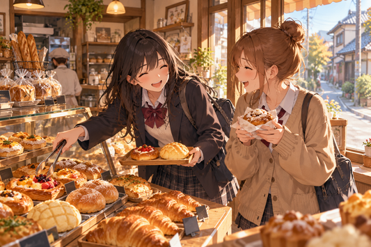 Four friends share tea and a miniature craft in an anime clubroom