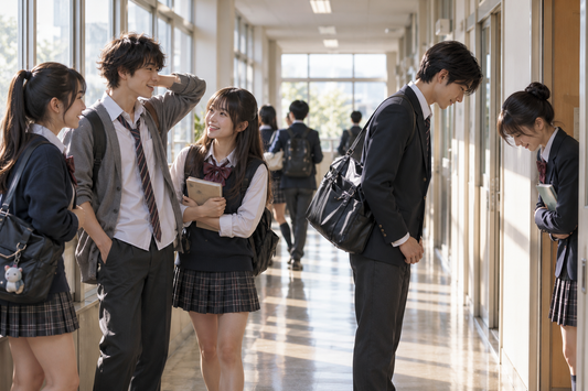 Friends talking at a Tokyo station for an anime Japanese expressions guide