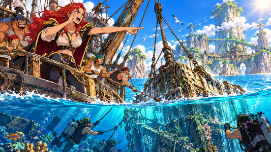 Shoujou Pirates salvage crew hauling a sunken wreck near Jaya
