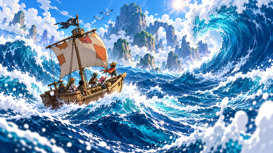 Small pirate vessel navigating oversized waves for the Little Pirates