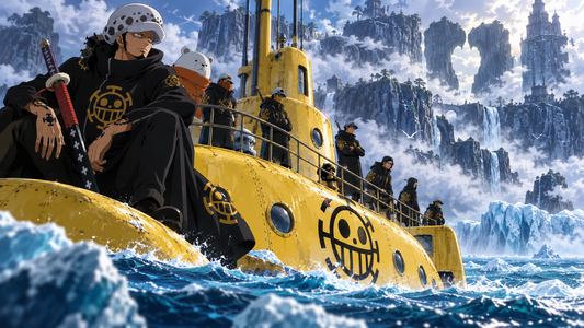 Heart Pirates submarine and crew navigating icy waters