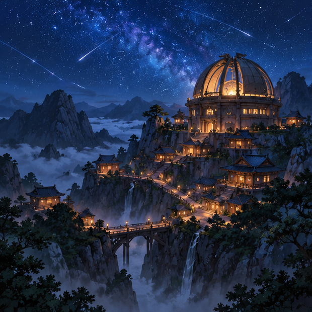 Hoshigakure Hidden Star Village beneath a cobalt night sky