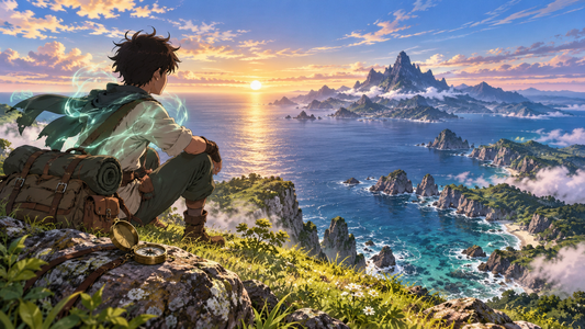 A young Hunter senses a subtle aura while looking across a coastal horizon