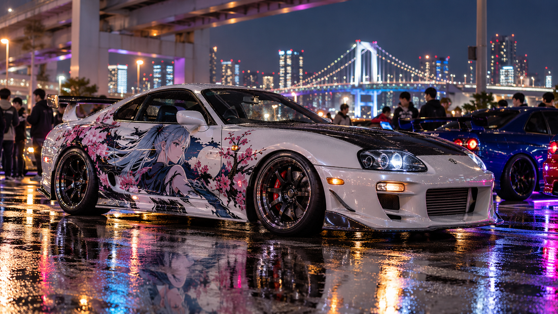 Anime-inspired itasha sports coupe at a Tokyo car meet