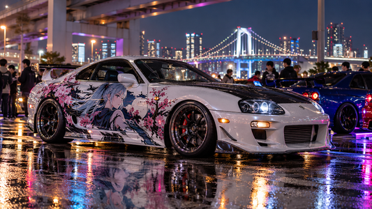 Anime-inspired itasha sports coupe at a Tokyo car meet